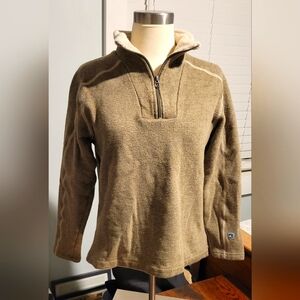 Kuhl Alfpaca Fleece Womens Jacket Size Medium 1/4 Zip Pullover Jacket Tan Brown